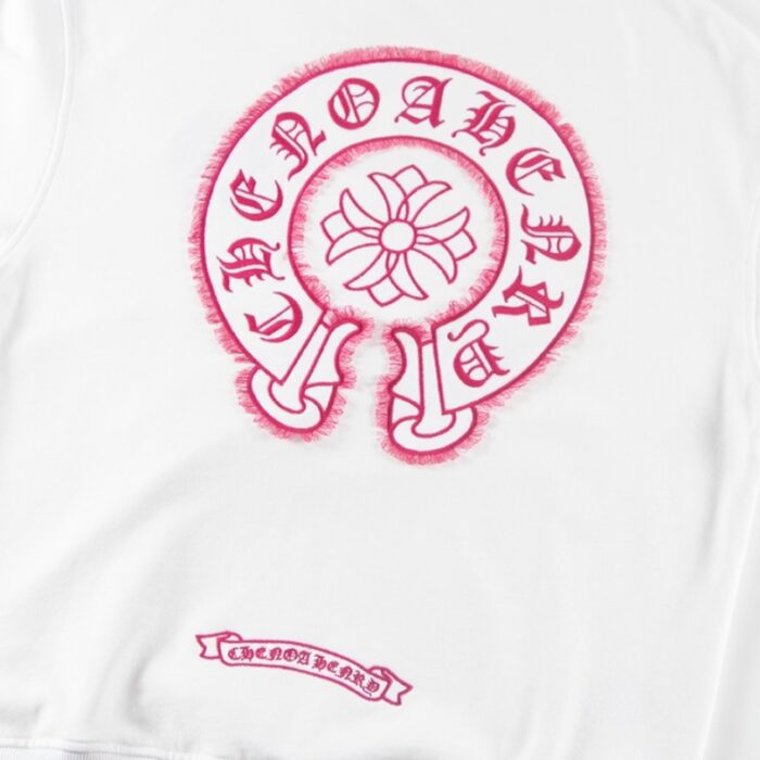 Sweatshirt Chrome Hearts Pink Horseshoe White CH005 - Image 7