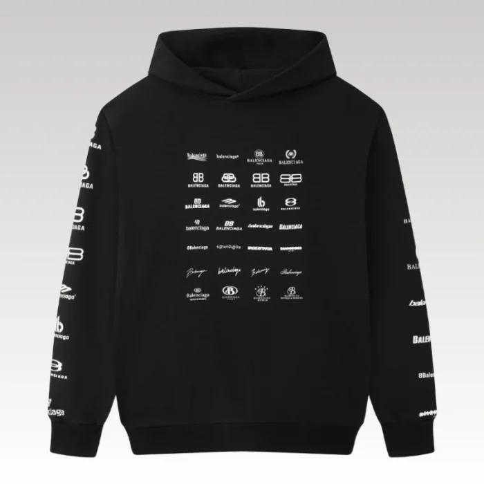 Balenciaga Multi-Logo Print Hoodie Black BL002 - Drip Slum