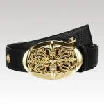 Belt Chrome Hearts Black Leather Gold Buckle CH067 - Drip Slum