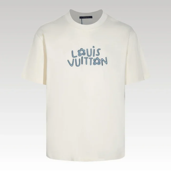Louis Vuitton LV White T-shirt Blue Floral Logo - Drip Slum