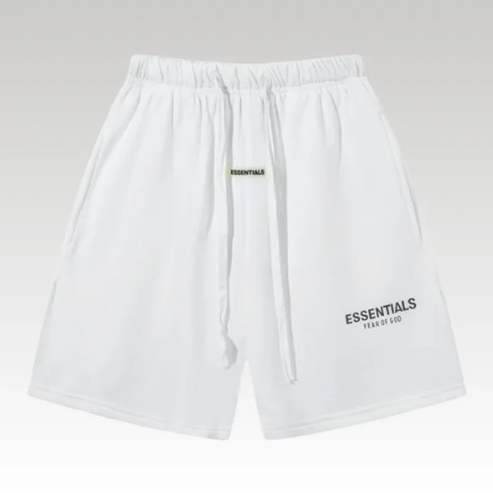 Shorts Essentials White with Logo Print EST002 - Drip Slum
