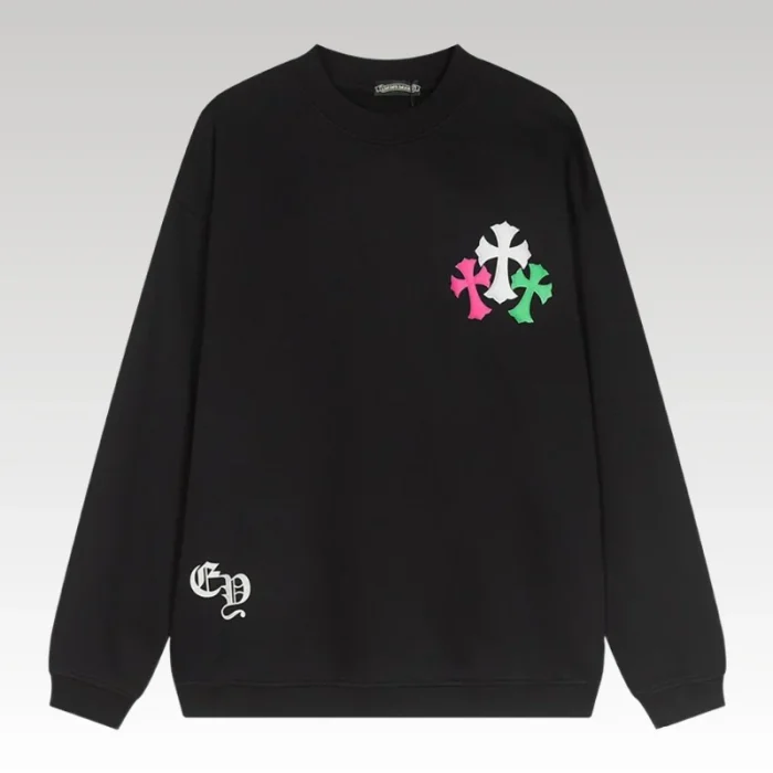 Sweatshirt Chrome Hearts Multicolor Crosses Black CH008 - Drip Slum