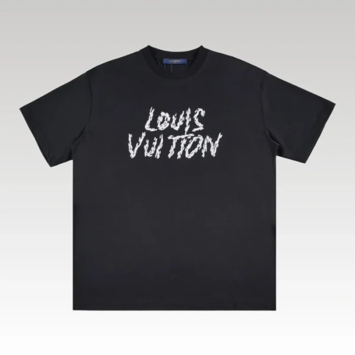 T-shirt Louis Vuitton White Sketch Logo Black - Drip Slum