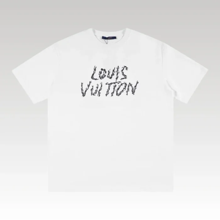 T-shirt Louis Vuitton White Sketch Logo White - Drip Slum
