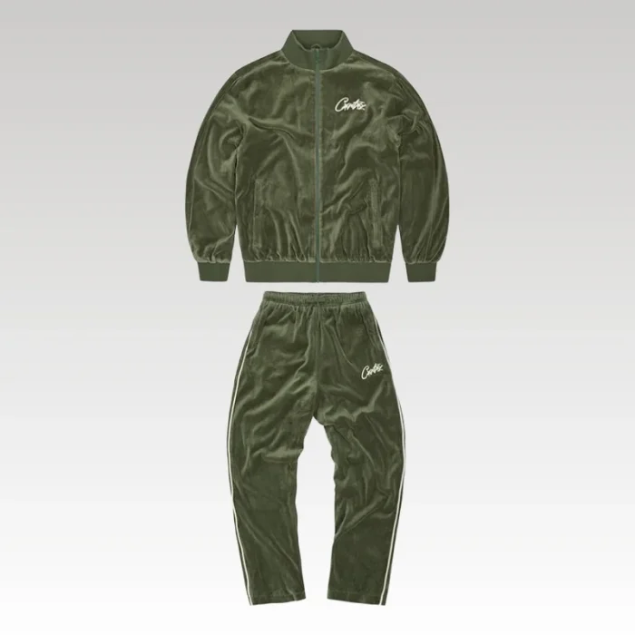 Tracksuit Corteiz Velour Green with White Logo CZ008 - Drip Slum
